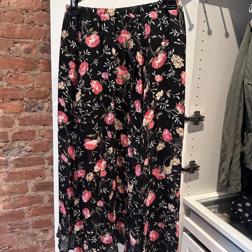Reformation Black Floral Silk Midi Skirt - Size XS